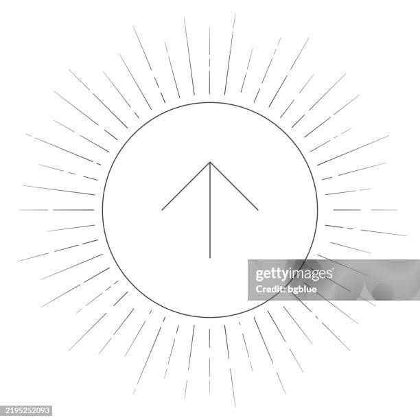 up arrow button. line icon with sunbursts on white background - up arrow outline stock illustrations