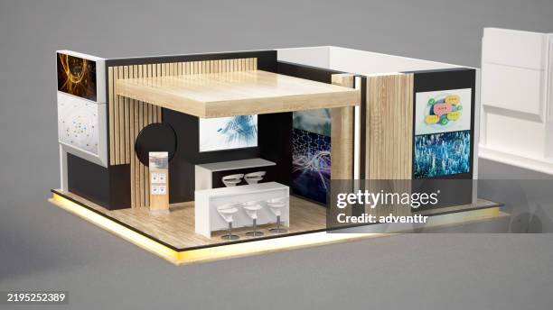 modern architectural design of exhibition stand. - tentoonstelling stockfoto's en -beelden