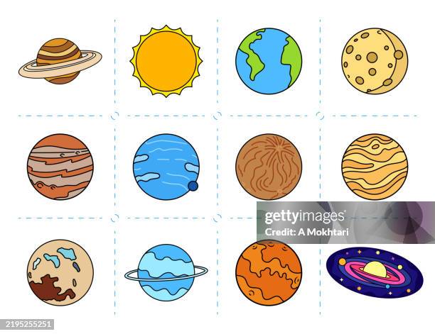 colored illustrations of the solar system and celestial objects. - uranus planet stock illustrations