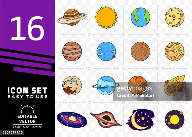 colored illustrations of the solar system and celestial objects. - uranus planet stock illustrations