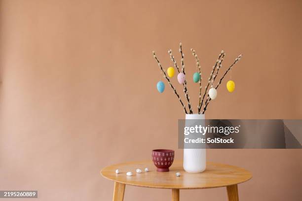 decorated willow branches - pussy willow stock pictures, royalty-free photos & images