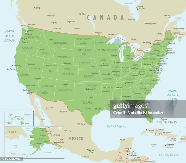 usa detailed map with regions and cities of the country. - east coast west coast stock illustrations