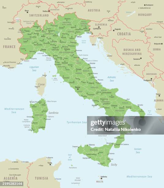 italy detailed map with regions and cities of the country. - detailed europe map stock illustrations