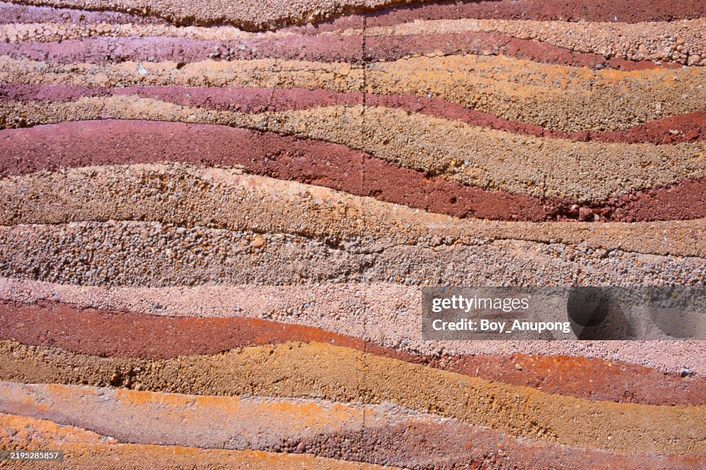 Full frame shot of an earthen wall layer and texture of clay house structure.