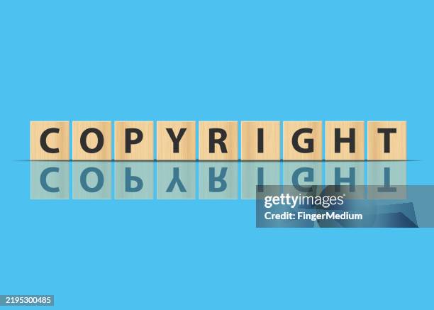 copyright on wooden cubes vector illustration - intellectual property background stock illustrations