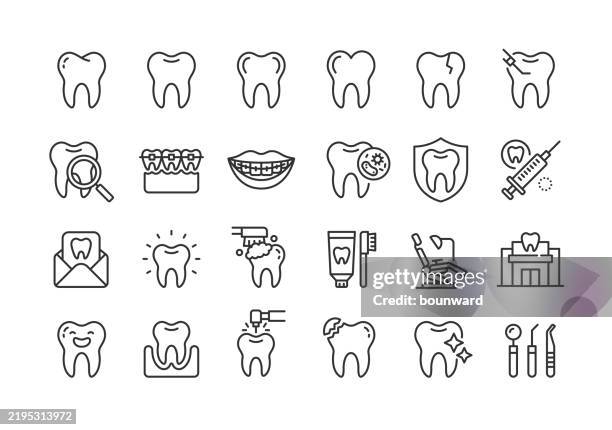 illustrations, cliparts, dessins animés et icônes de icônes de ligne dentaire. pixel parfait. trait modifiable. - dentition