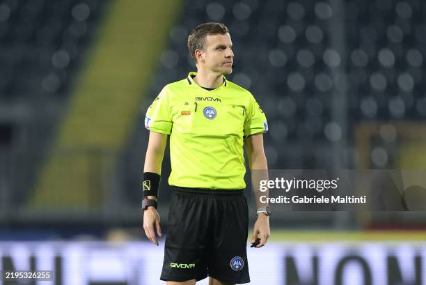 Federico La Penna referee looks on during the Serie A match between Empoli and Bologna at Stadio Carlo Castellani on January 26, 2025 in Empoli,...
