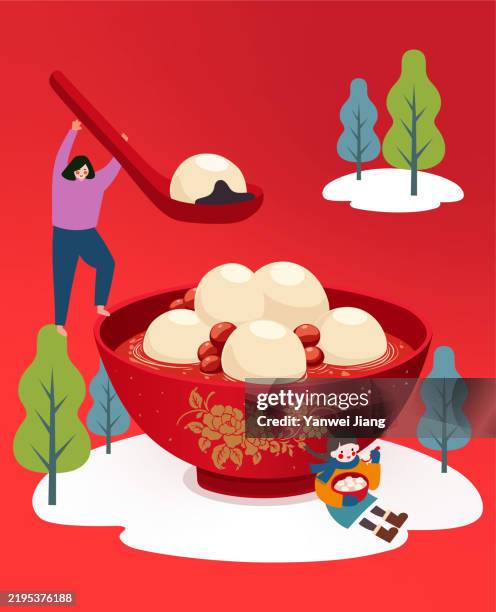 ilustraciones, imágenes clip art, dibujos animados e iconos de stock de un plato de bolas de arroz glutinoso / yuanxiao - solsticio-de-invierno