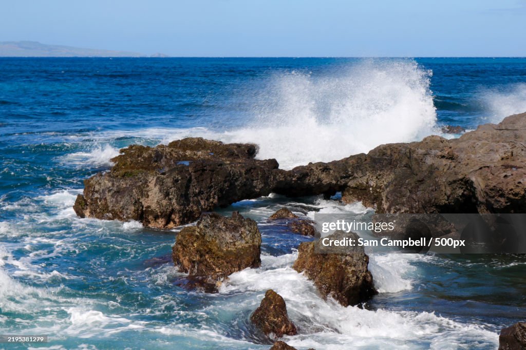 Waves Crashing on Lava Rocks in Maui Hawaii,United States,USA