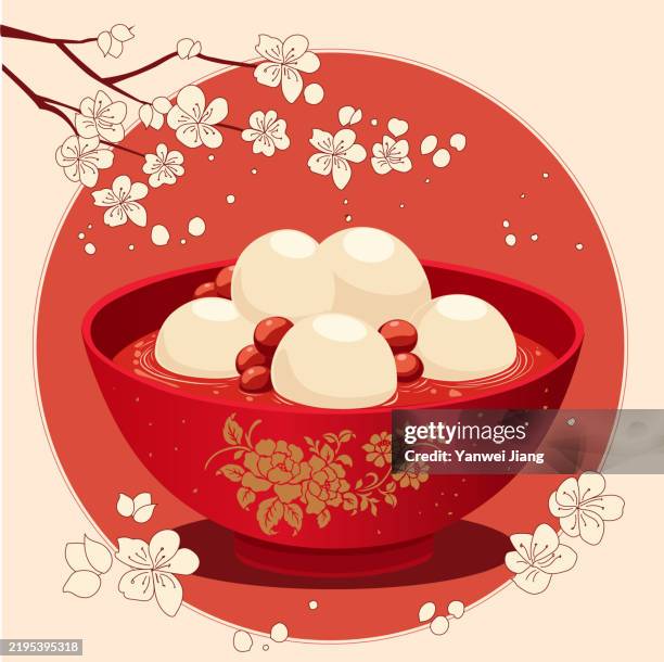 ilustraciones, imágenes clip art, dibujos animados e iconos de stock de un tazón de bolas de arroz glutinoso / yuanxiao / tangyuan - solsticio de invierno
