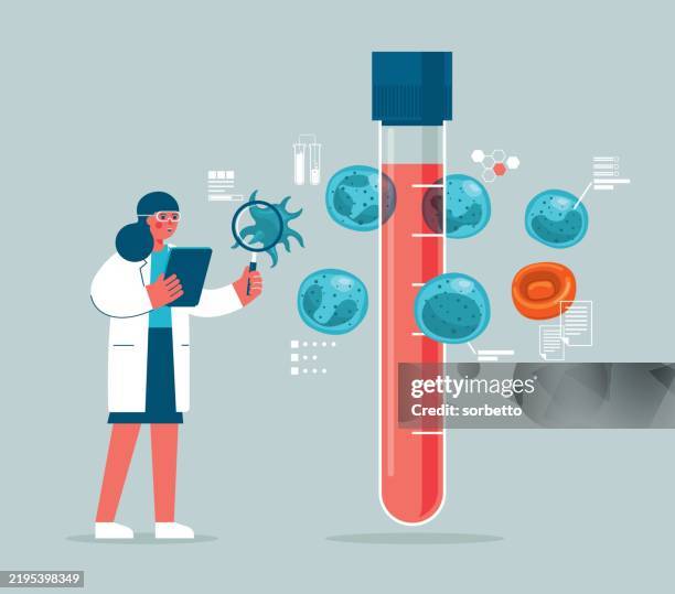 laboratory - blood test - female doctor - red blood cell stock illustrations