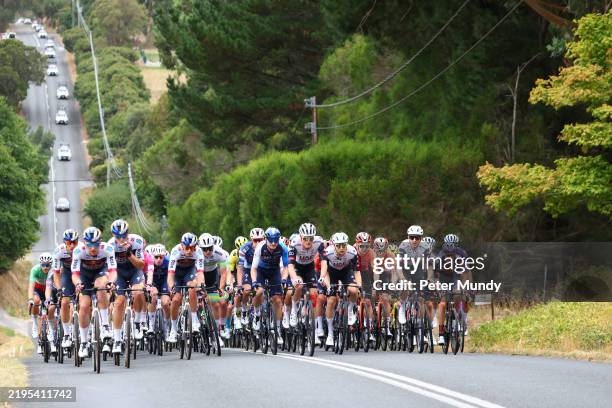 The peloton near Summertown during the 25th Santos Tour Down Under Efex Men's Stage 3 from Norwood to Uraidla on January 23, 2025 in Adelaide,...
