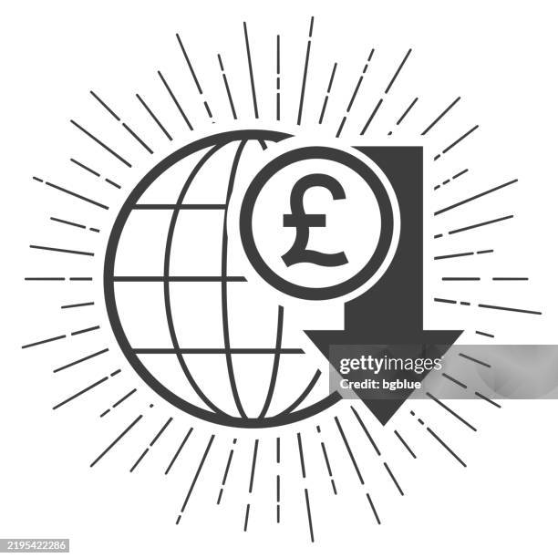 pound rate decrease. icon with sunbursts on white background - planets colliding stock illustrations