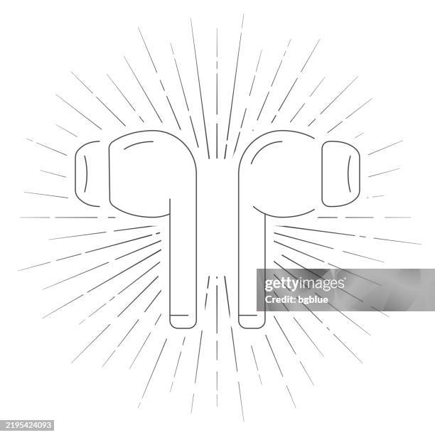 wireless earphones. line icon with sunbursts on white background - air pods icon stock illustrations