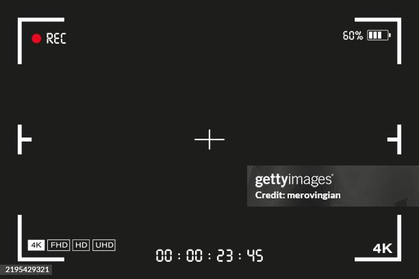 stockillustraties, clipart, cartoons en iconen met viewfinder focusing black screen. video recording screen template with video parameters - digital viewfinder
