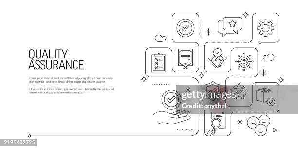 quality assurance line icon set. certificate, control, organization, reliability. - list stock illustrations stock illustrations