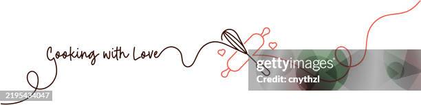 continuous line drawing of cooking with love icon. hand drawn symbol vector illustration. - simple kitchen stock illustrations