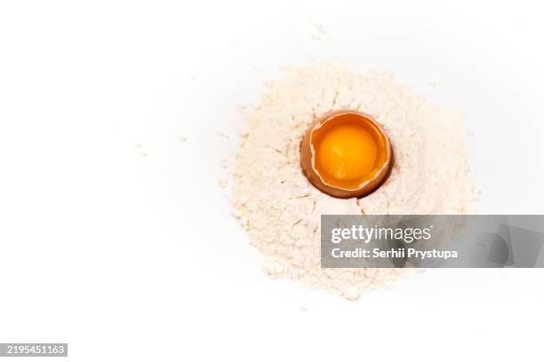 chiken egg - flour isolated stock pictures, royalty-free photos & images