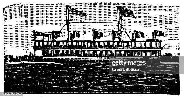 new york excursion-barge - barge stock illustrations