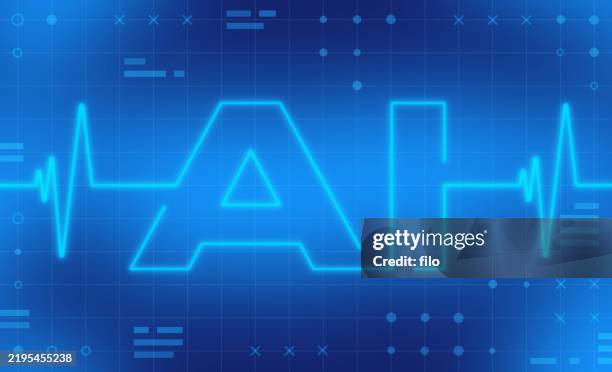 artificial intelligence ai tech signal pulse trace blue abstract background - newsroom stock illustrations