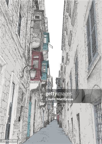narrow street trento italy shops - city cobblestone stock illustrations