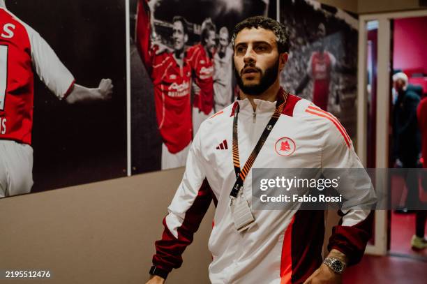 Roma player Mario Hermoso arrvies at the stadium prior to the UEFA Europa League 2024/25 League Phase MD7 match between AZ and AS Roma at AZ Stadion...
