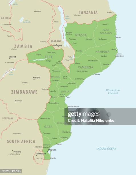 mozambique detailed map with regions and cities of the country. - mozambique stock illustrations