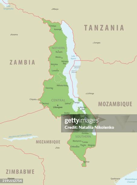 ilustrações de stock, clip art, desenhos animados e ícones de malawi detailed map with regions and cities of the country. - political map of south africa