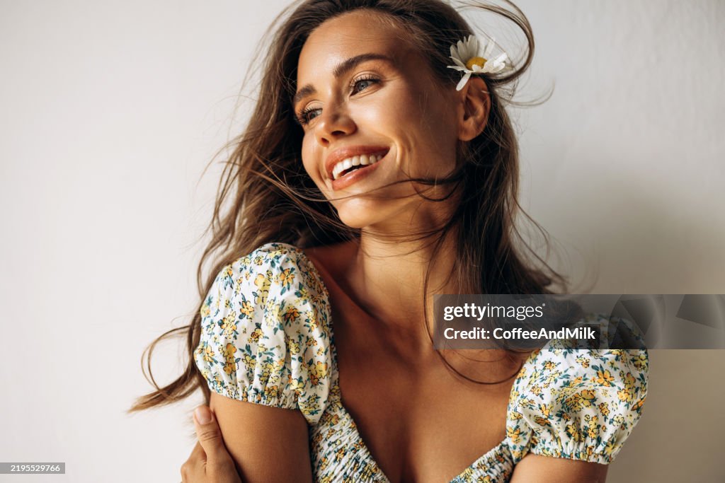 Radiant happiness in a soft and natural moment
