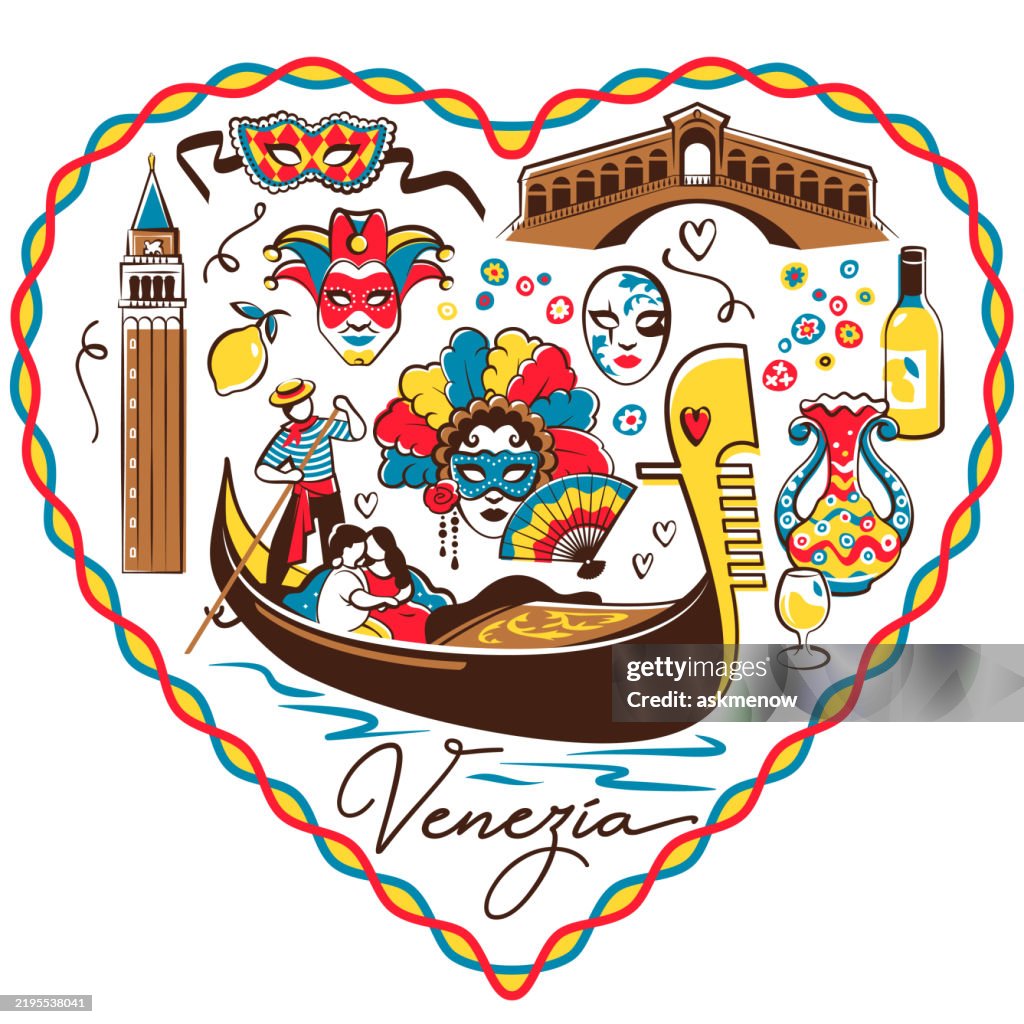 Valentine card with Venice symbols