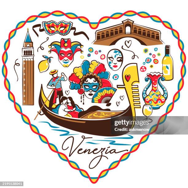 valentine card with venice symbols - murano glass stock illustrations