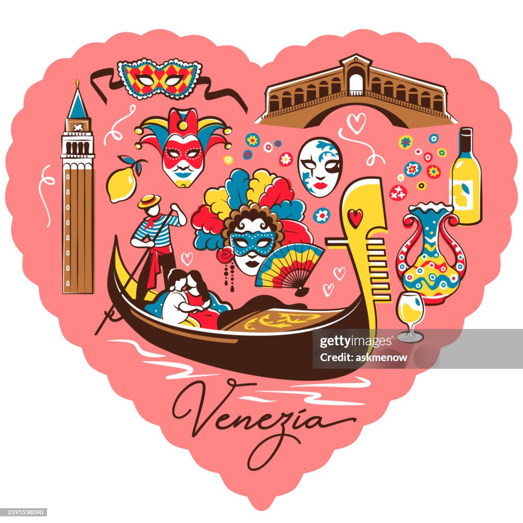 Valentine card with Venice symbols