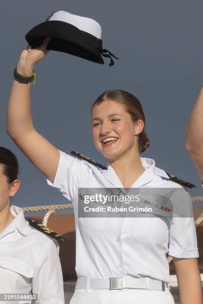 Crown Princess Leonor of Spain is seen leaving Las Palmas de Gran Canaria's port on January 23, 2025 in Las Palmas de Gran Canaria, Spain. Princess...