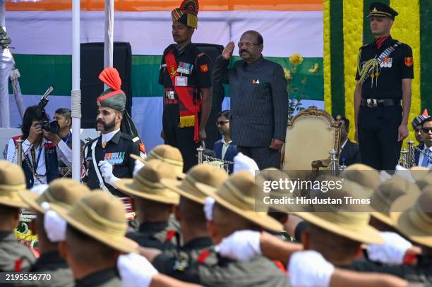 Parade marches past the saluting Governor of West Bengal C V Ananda Bose during the 76th Republic Day Parade ceremony at Red Road on January 26, 2025...
