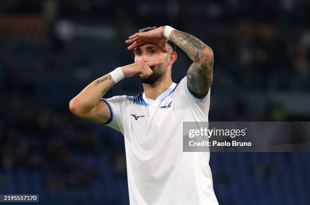 Valentin Castellanos of Lazio celebrates scoring his team's third goal during the UEFA Europa League 2024/25 League Phase MD7 match between S.S....