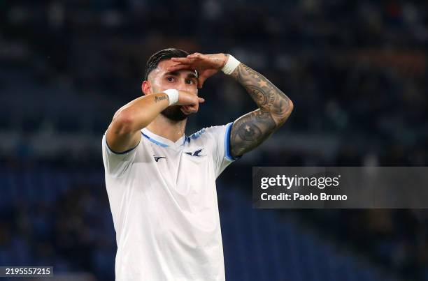 Valentin Castellanos of Lazio celebrates scoring his team's third goal during the UEFA Europa League 2024/25 League Phase MD7 match between S.S....