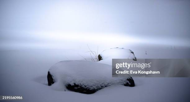 there is beauty in many things, like these rocks drowning in snow - schneewehe stock-fotos und bilder