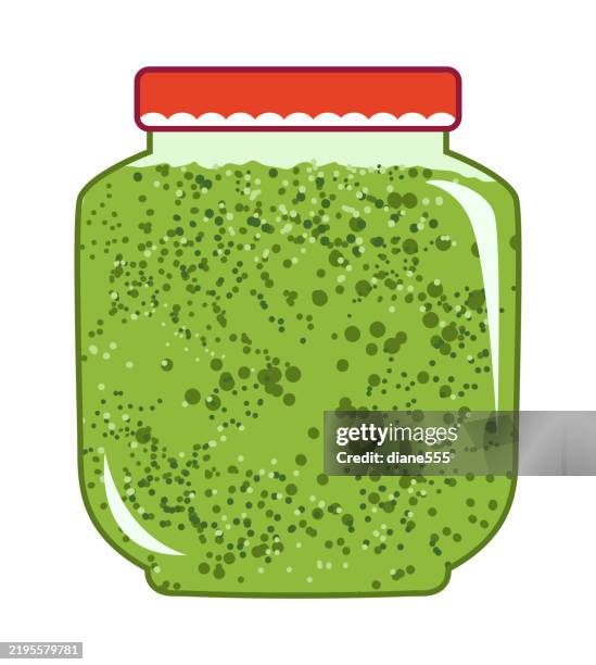 jar of relish isolated on a transparent background - vintage green glass bottles stock illustrations