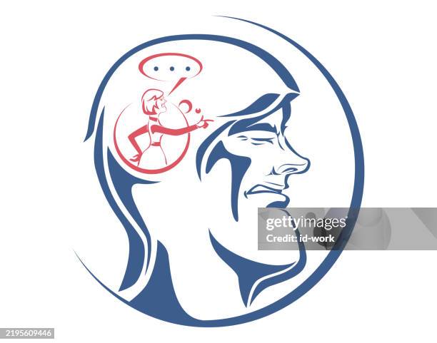 man thinking that wife blaming him - couple thinking stock illustrations