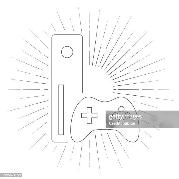 game console with gamepad. line icon with sunbursts on white background - console controller isolated stock illustrations