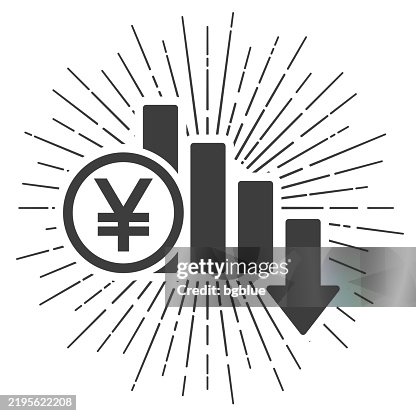 Yen rate decrease. Icon with sunbursts on white background Yen rate decrease. Icon with sunbursts on white background