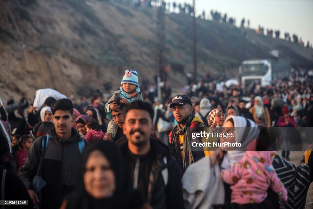 Palestinian Features Palestinians, who are displaced to the south at Israel's order during ...