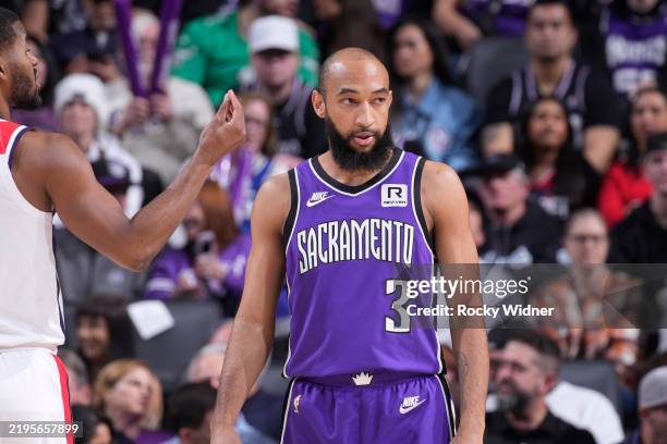 Jordan McLaughlin of the Sacramento Kings looks on during the game against the Washington Wizards on January 19, 2025 at Golden 1 Center in...