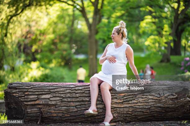side view of pregnant woman in nature. - bumpy stock pictures, royalty-free photos & images