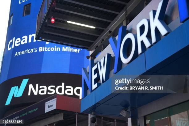 View of Nasdaq headquarters in Times Square, as Nasdaq fell nearly 4 percent this morning on January 27, 2025 in New York City. European and Asian...
