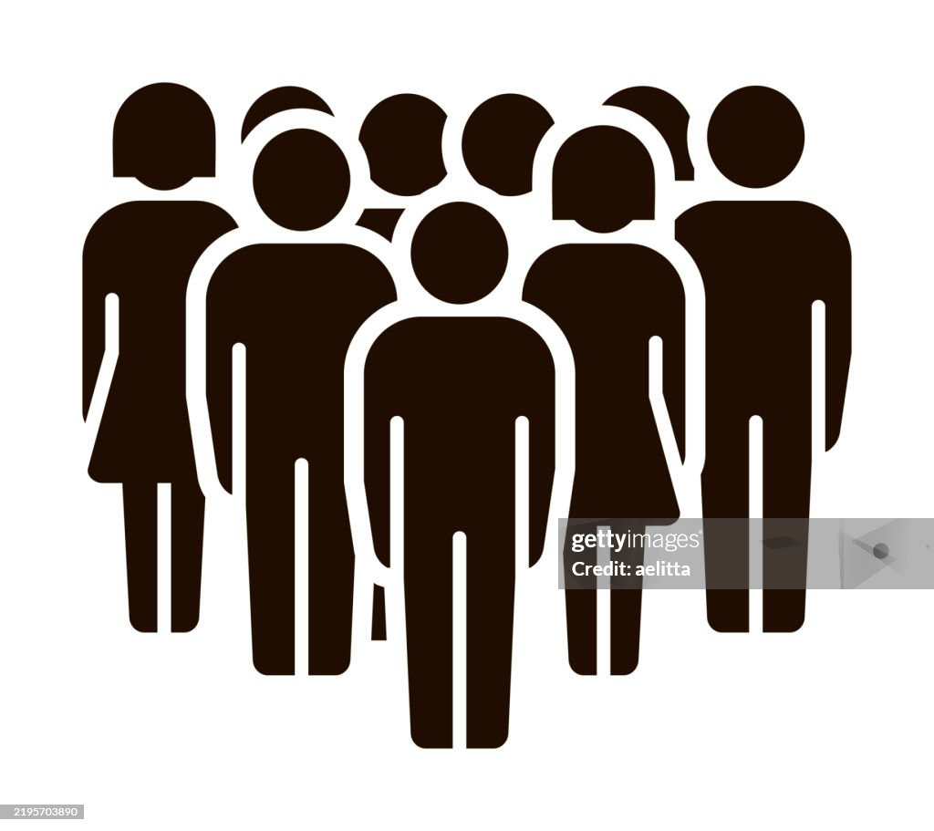 Vector illustration of group of stylized people in black.