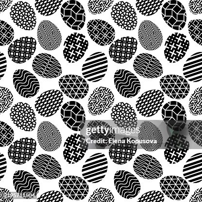 Black and white easter eggs with ornamental decorative pattern isolated on white background. Creative stylish festive easter seamless background in retro style. Black and white easter eggs with ornamental decorative pattern isolated on white background. Creative stylish festive easter seamless background in retro style.