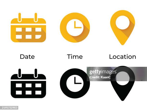 ilustraciones, imágenes clip art, dibujos animados e iconos de stock de conjunto de iconos de dirección, fecha, hora. ilustración de stock de reloj, calendario, ubicación, recordatorio, símbolos de dirección. ilustración de stock de vector - asentamiento humano