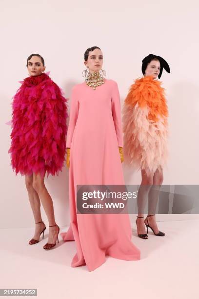 Backstage at the Giambattista Valli Haute Couture Spring/Summer 2025 fashion show as part of Paris Couture Fashion Week held at Pavillon Vendôme on...