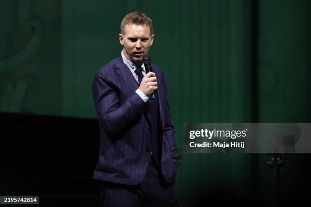 Julian Nagelsmann speaks to the audience during a gala to celebrate the 125th anniversary of the German Football Association DFB at Kongresshalle...